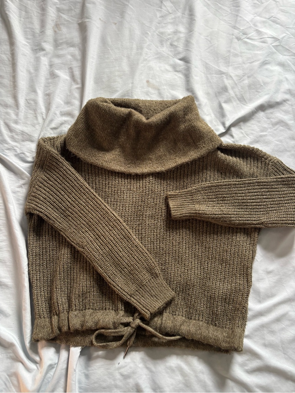 Cozy Green Turtleneck Drawstring Sweater